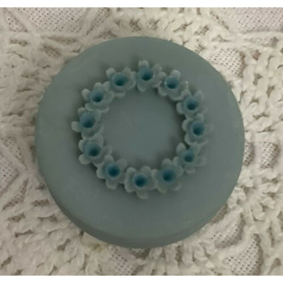 Vintage Round Porcelain Trinket Box With Procelain Flowers Blue 1.75” - Picture 1 of 4